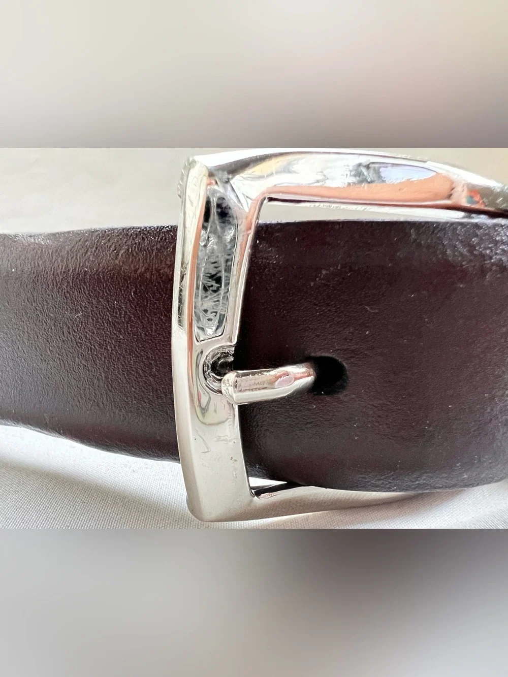 Johnston & Murphy Brown Leather Dress Belt 44 Silver Buckle USA MADE Classic BBQ